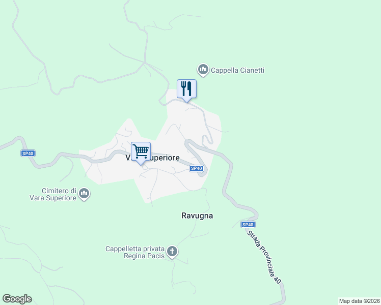 map of restaurants, bars, coffee shops, grocery stores, and more near 97 Via Vassuria in Vara Superiore