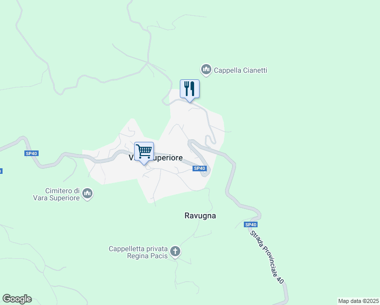 map of restaurants, bars, coffee shops, grocery stores, and more near 97 Via Vassuria in Vara Superiore