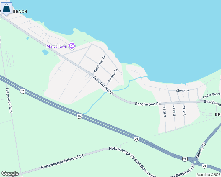 map of restaurants, bars, coffee shops, grocery stores, and more near 8892 Beachwood Road in Wasaga Beach