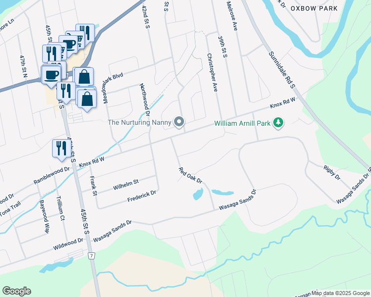 map of restaurants, bars, coffee shops, grocery stores, and more near 96 Arnill Crescent in Wasaga Beach