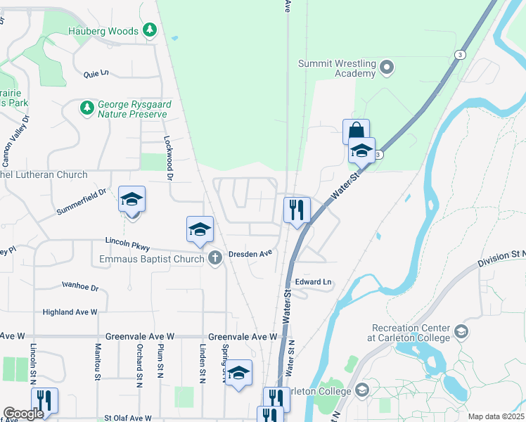 map of restaurants, bars, coffee shops, grocery stores, and more near 312 Viking Terrace in Northfield