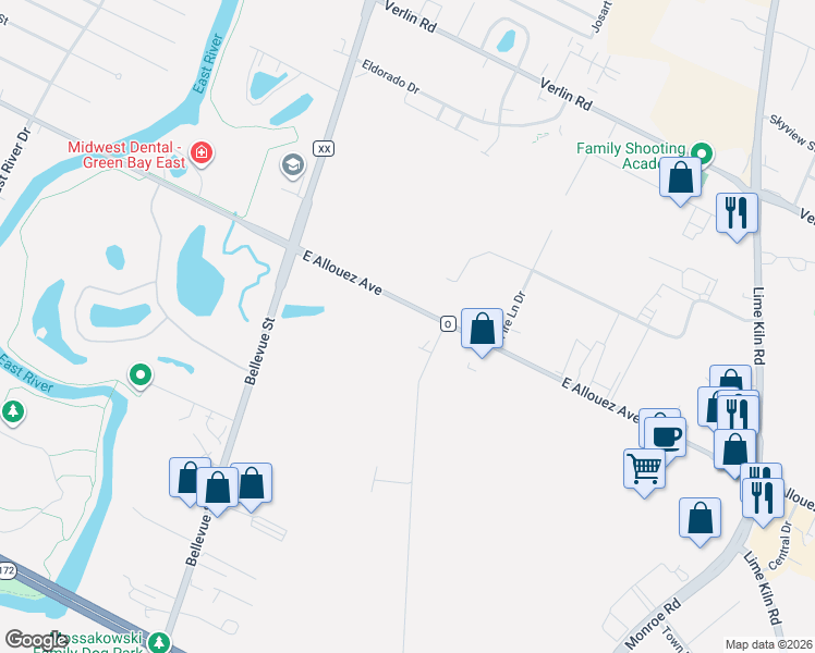 map of restaurants, bars, coffee shops, grocery stores, and more near 1768 Allouez Avenue in Bellevue