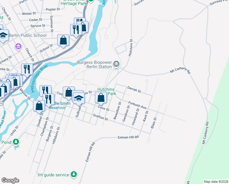map of restaurants, bars, coffee shops, grocery stores, and more near 350 Darrah Street in Berlin