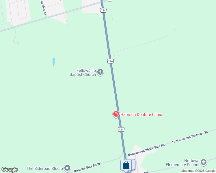 map of restaurants, bars, coffee shops, grocery stores, and more near 447 Simcoe County Road 124 in Collingwood
