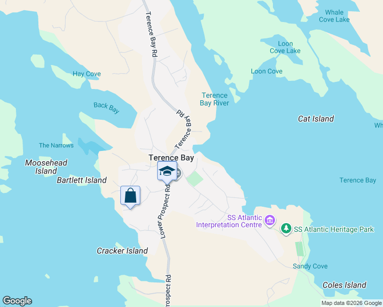map of restaurants, bars, coffee shops, grocery stores, and more near 8 Harrie Drive in Terence Bay