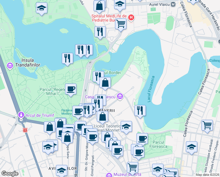 map of restaurants, bars, coffee shops, grocery stores, and more near 2 Strada Ivan Sergheevici Turgheniev in București