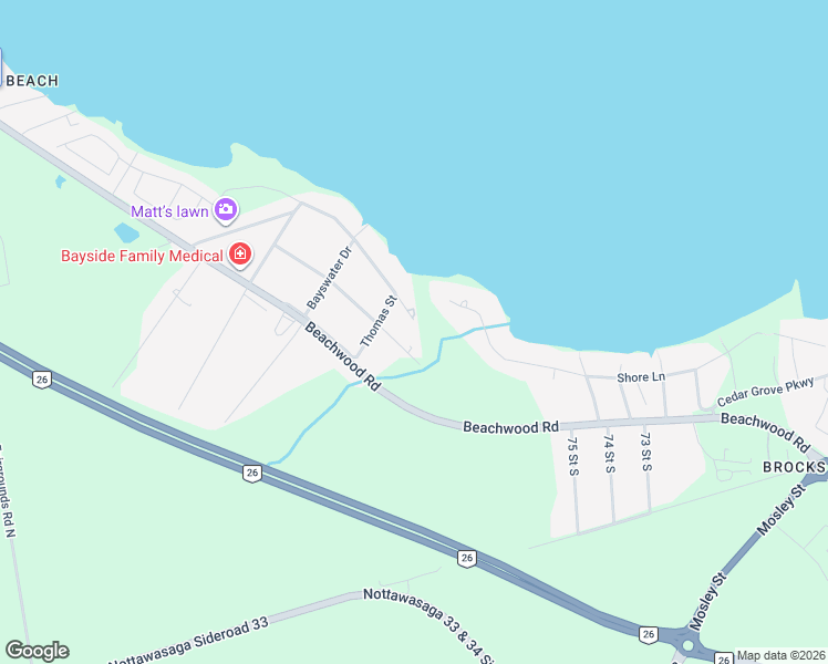 map of restaurants, bars, coffee shops, grocery stores, and more near 22 Betty Boulevard in Wasaga Beach