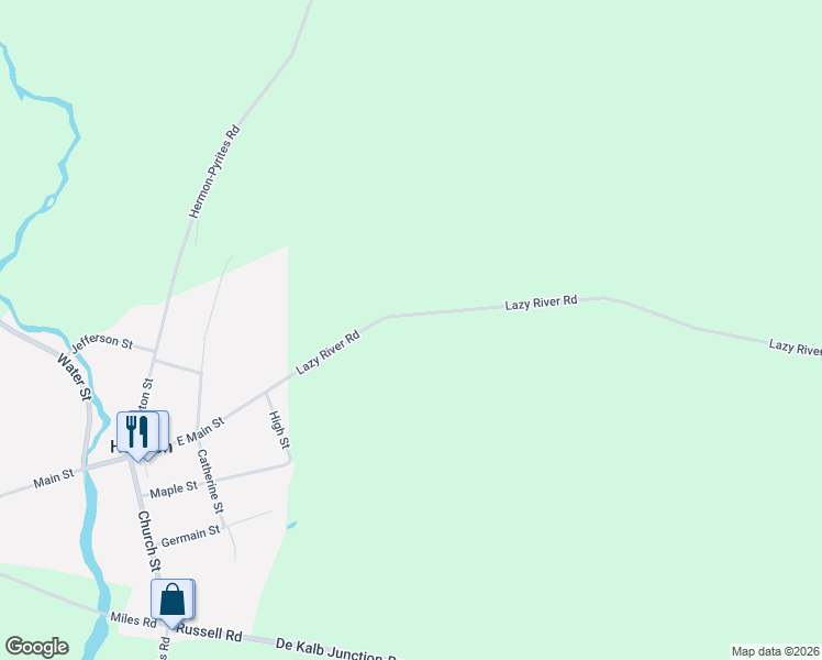 map of restaurants, bars, coffee shops, grocery stores, and more near 86 Lazy River Road in Hermon