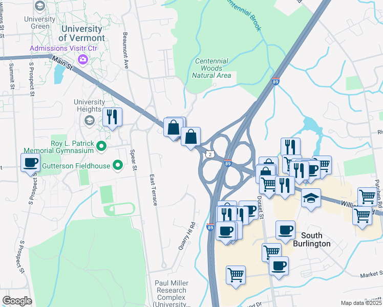 map of restaurants, bars, coffee shops, grocery stores, and more near 861 Williston Road in South Burlington