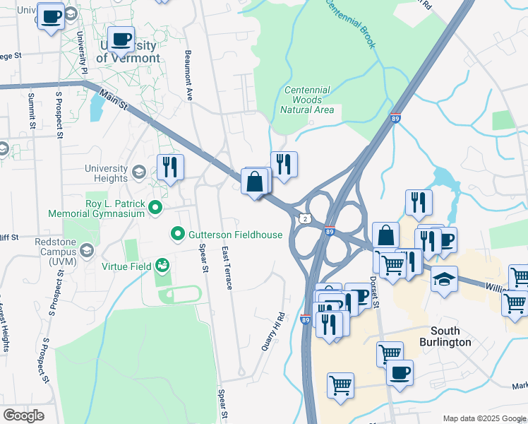 map of restaurants, bars, coffee shops, grocery stores, and more near 861 Williston Road in South Burlington