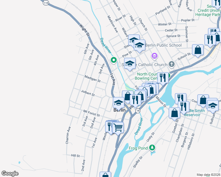 map of restaurants, bars, coffee shops, grocery stores, and more near 740 2nd Avenue in Berlin