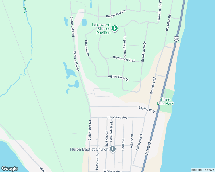 map of restaurants, bars, coffee shops, grocery stores, and more near Ahrens Street in Oscoda Township