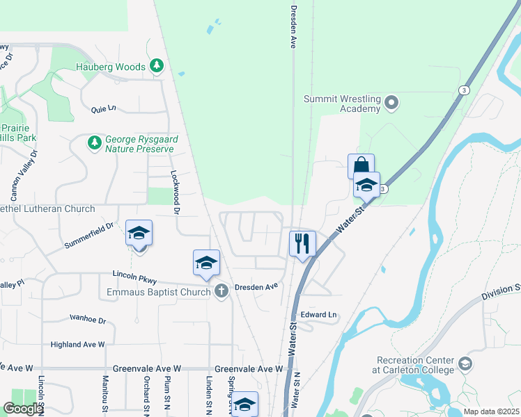 map of restaurants, bars, coffee shops, grocery stores, and more near 308 Viking Terrace in Northfield