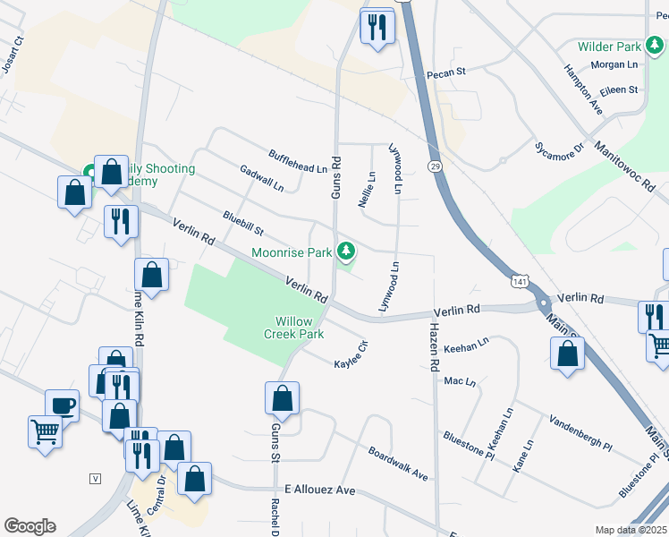map of restaurants, bars, coffee shops, grocery stores, and more near 1434 Moonrise Court in Bellevue
