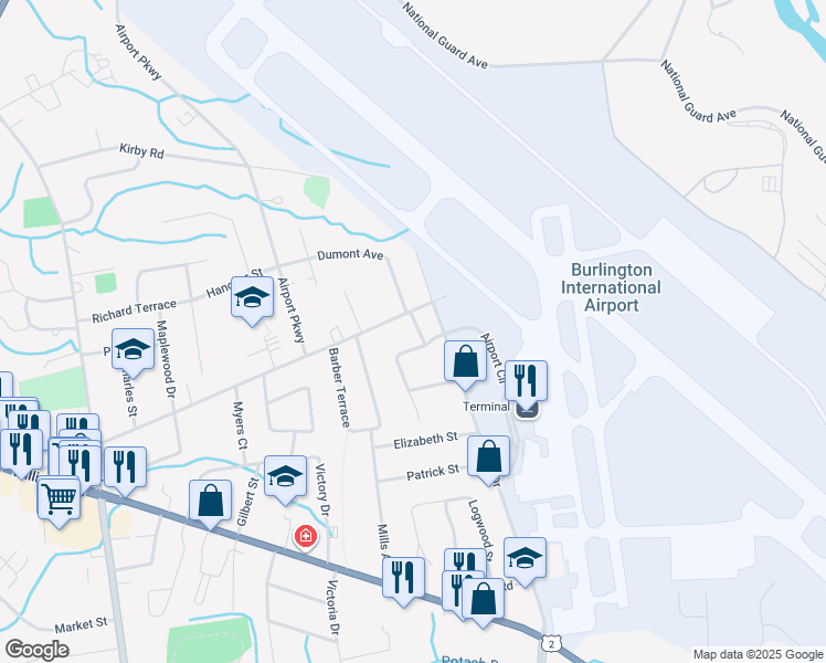 map of restaurants, bars, coffee shops, grocery stores, and more near in South Burlington