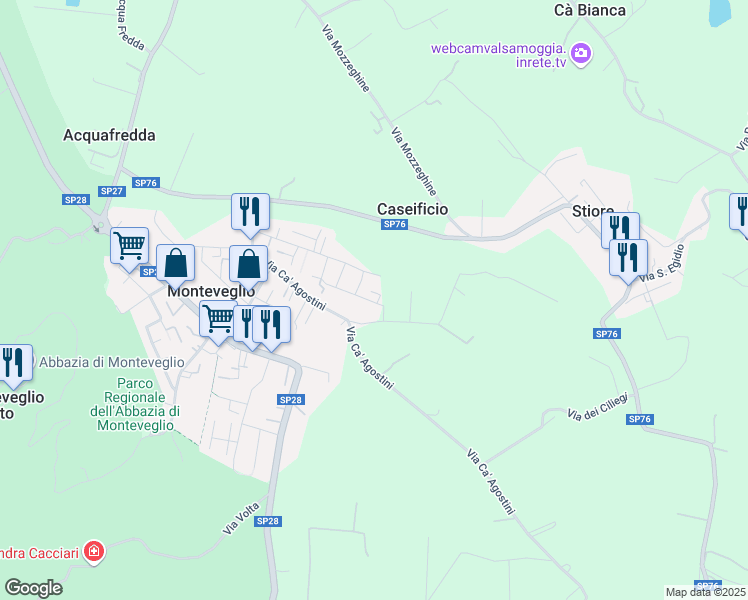 map of restaurants, bars, coffee shops, grocery stores, and more near 57 Via dalla Chiesa Carlo Alberto in Monteveglio