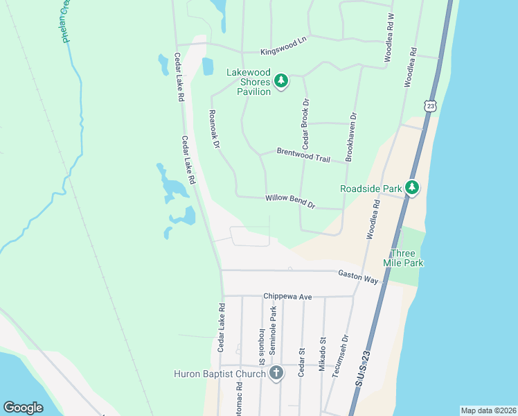 map of restaurants, bars, coffee shops, grocery stores, and more near 4724 Willow Bend Drive in Oscoda