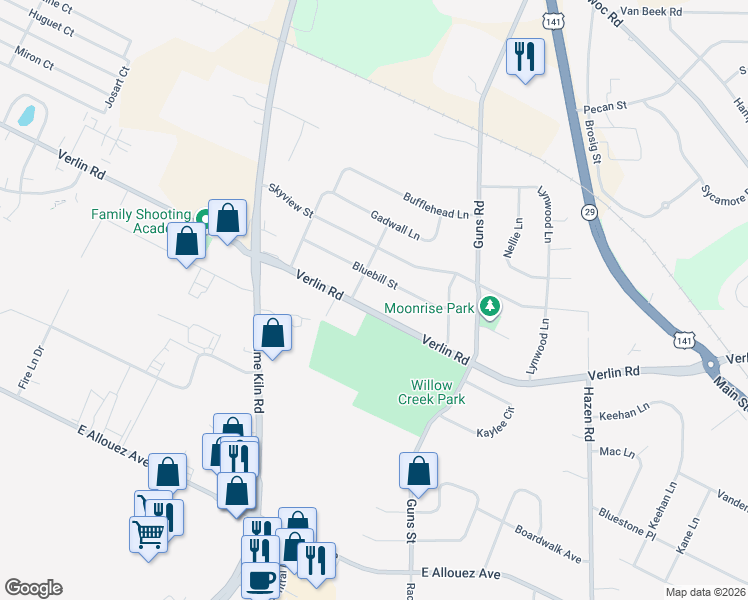 map of restaurants, bars, coffee shops, grocery stores, and more near 2117 Verlin Road in Green Bay