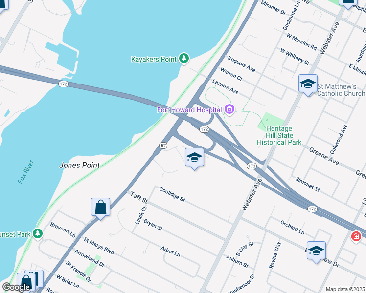 map of restaurants, bars, coffee shops, grocery stores, and more near Reformatory Drive in Allouez
