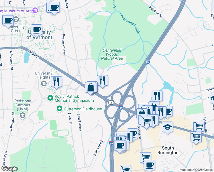 map of restaurants, bars, coffee shops, grocery stores, and more near 870 Williston Road in South Burlington