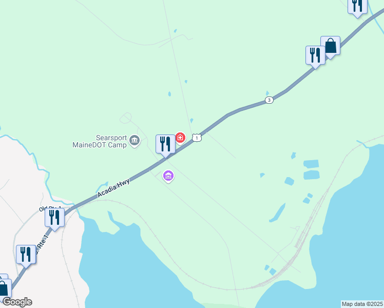map of restaurants, bars, coffee shops, grocery stores, and more near 308 East Main Street in Searsport