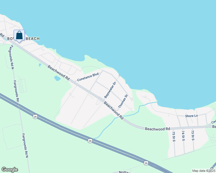 map of restaurants, bars, coffee shops, grocery stores, and more near 78 Betty Boulevard in Wasaga Beach