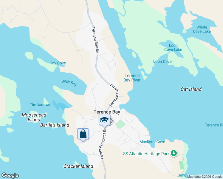 map of restaurants, bars, coffee shops, grocery stores, and more near 1605 Terence Bay Road in Terence Bay