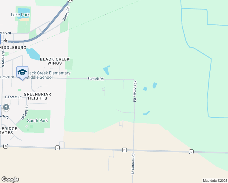 map of restaurants, bars, coffee shops, grocery stores, and more near W4967 Burdick Road in Black Creek