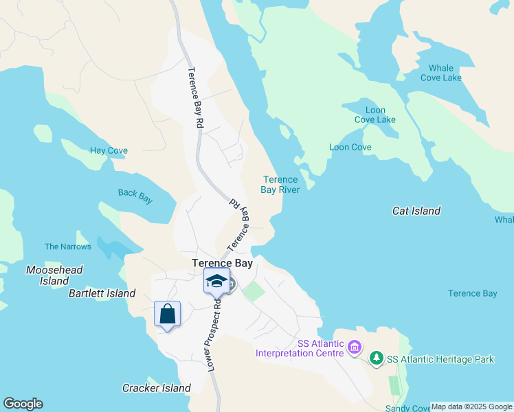 map of restaurants, bars, coffee shops, grocery stores, and more near 1618 Terence Bay Road in Terence Bay