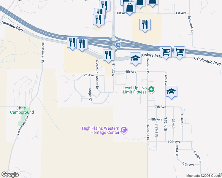 map of restaurants, bars, coffee shops, grocery stores, and more near 721 Maple Drive in Spearfish
