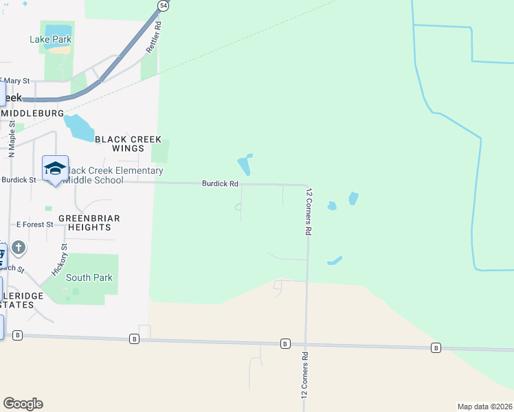 map of restaurants, bars, coffee shops, grocery stores, and more near W4967 Burdick Road in Black Creek