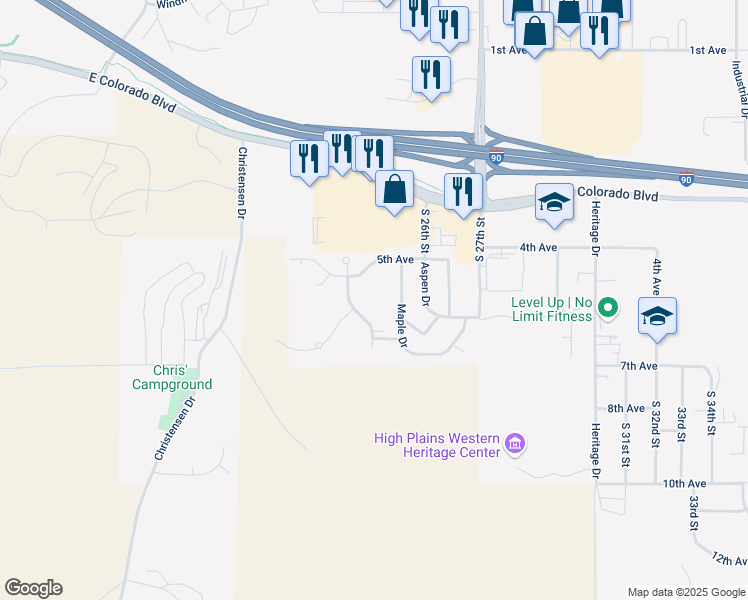 map of restaurants, bars, coffee shops, grocery stores, and more near 2401 5th Avenue in Spearfish