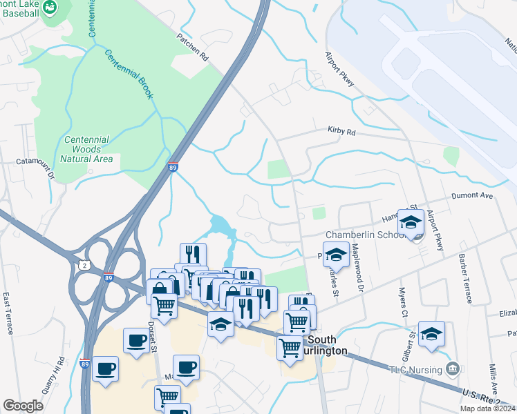 map of restaurants, bars, coffee shops, grocery stores, and more near 178 Juniper Drive in South Burlington