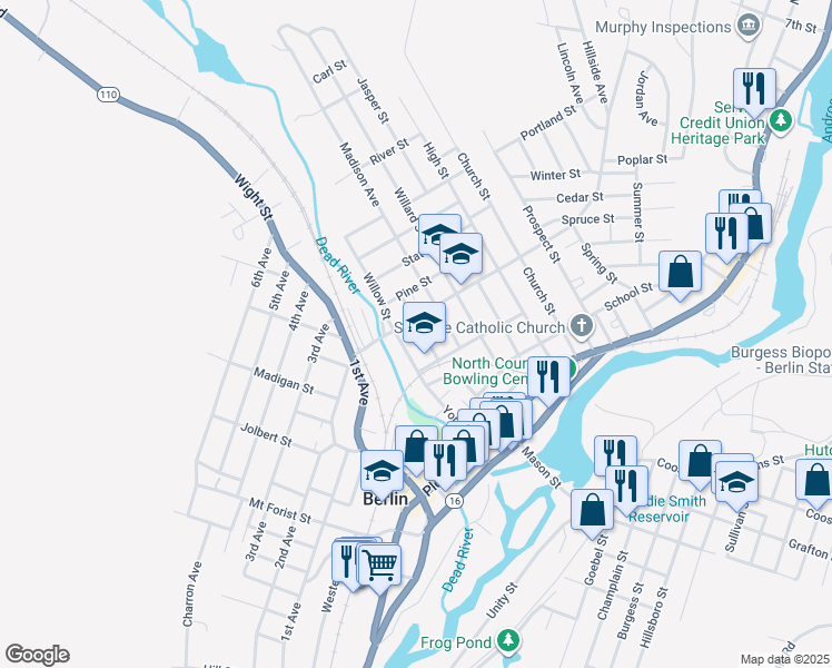 map of restaurants, bars, coffee shops, grocery stores, and more near 90 Hillside Avenue in Berlin