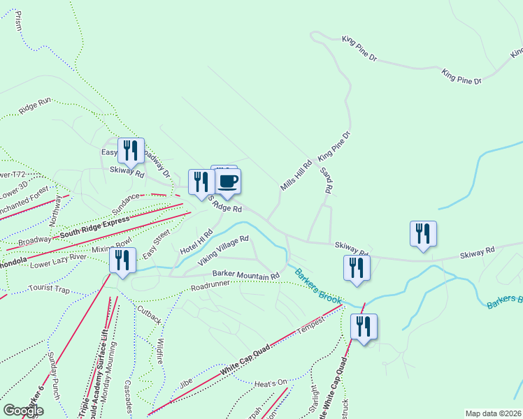 map of restaurants, bars, coffee shops, grocery stores, and more near 227 Skiway Road in Newry