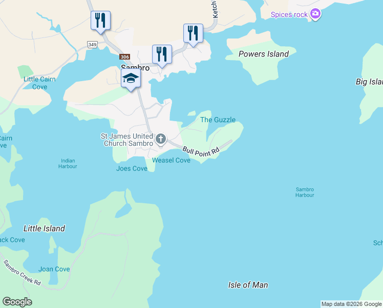 map of restaurants, bars, coffee shops, grocery stores, and more near 39 Bull Point Road in Sambro