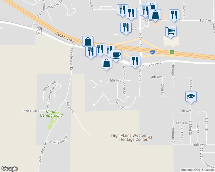 map of restaurants, bars, coffee shops, grocery stores, and more near 2401 5th Avenue in Spearfish