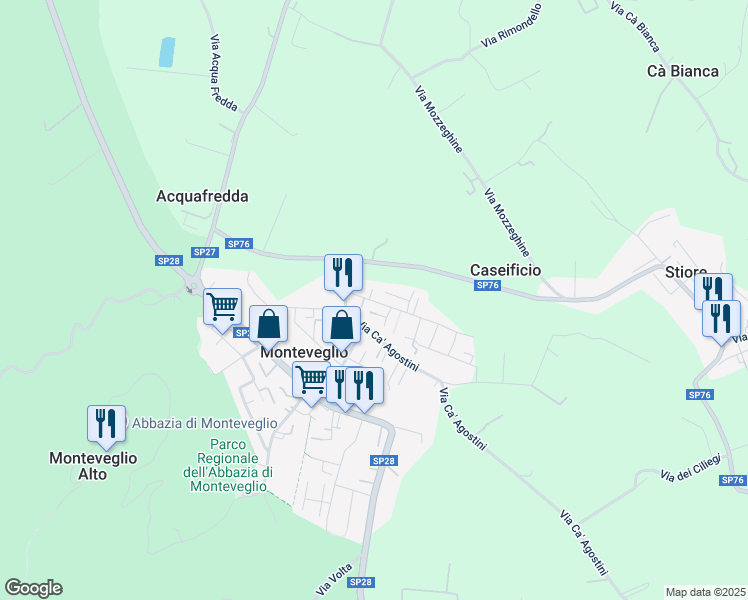 map of restaurants, bars, coffee shops, grocery stores, and more near 9 Via dalla Chiesa Carlo Alberto in Monteveglio