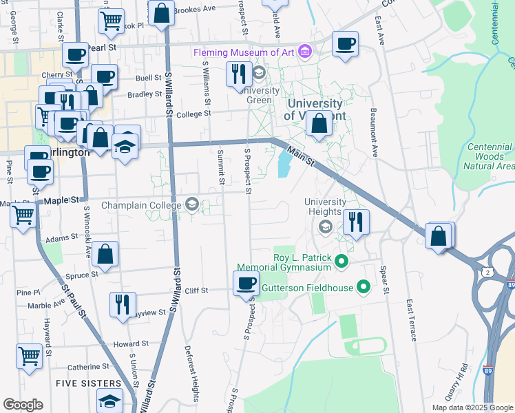 map of restaurants, bars, coffee shops, grocery stores, and more near 151 Robinson Parkway in Burlington