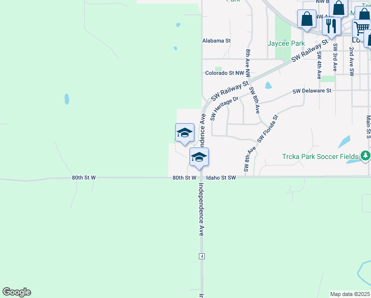 map of restaurants, bars, coffee shops, grocery stores, and more near 1000 Idaho Street Southwest in Lonsdale