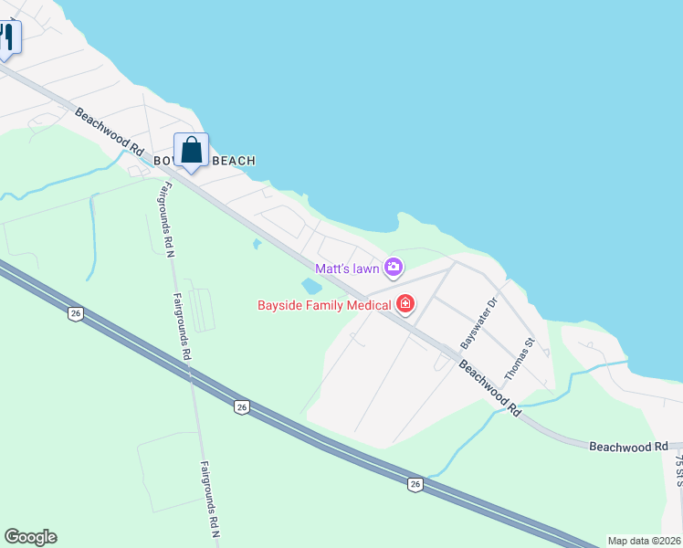 map of restaurants, bars, coffee shops, grocery stores, and more near 26 Starboard Circle in Wasaga Beach