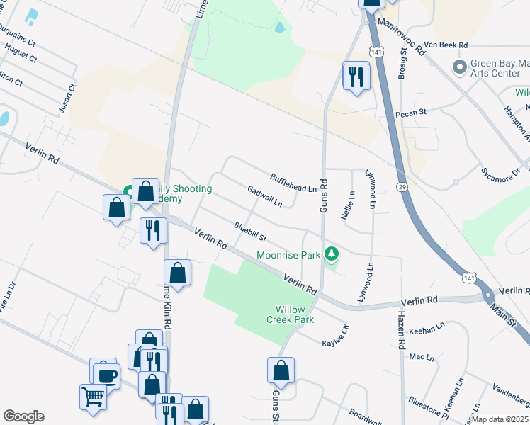 map of restaurants, bars, coffee shops, grocery stores, and more near 2135 Skyview Street in Green Bay
