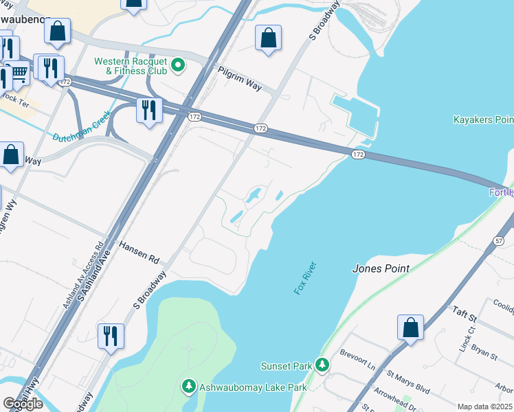 map of restaurants, bars, coffee shops, grocery stores, and more near 2609 Bay Harbor Circle in Green Bay