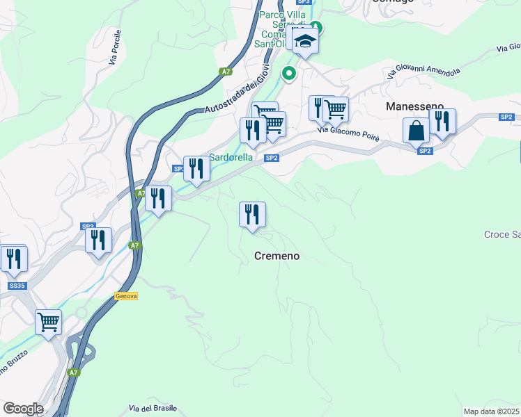 map of restaurants, bars, coffee shops, grocery stores, and more near in Città Metropolitana di Genova