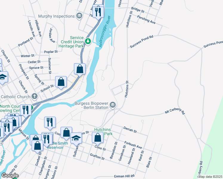 map of restaurants, bars, coffee shops, grocery stores, and more near 1222 Hutchins Street in Berlin