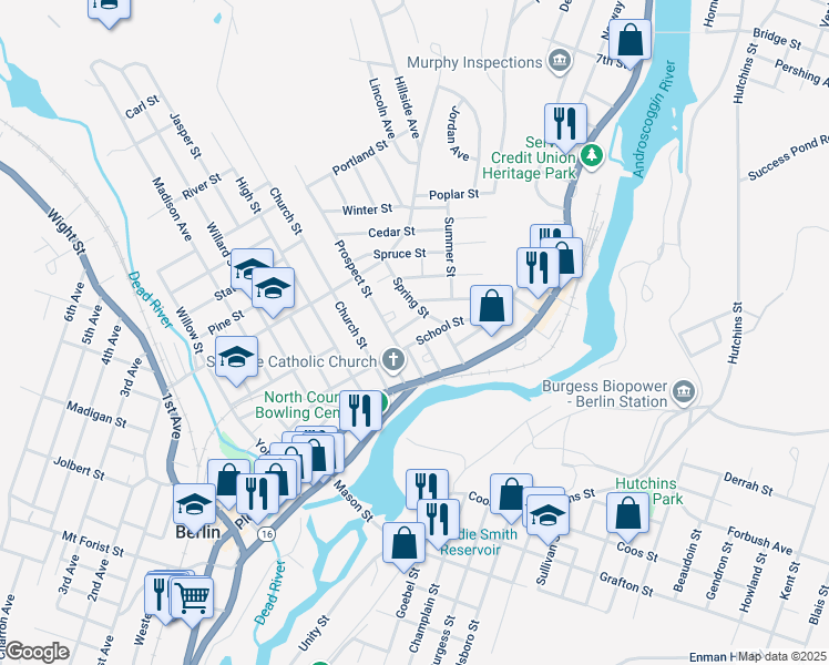 map of restaurants, bars, coffee shops, grocery stores, and more near 25 Success Street in Berlin