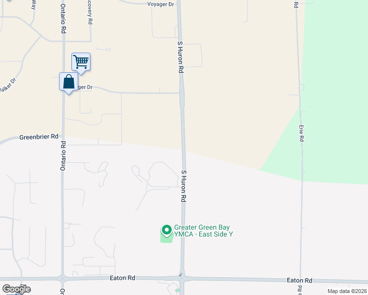 map of restaurants, bars, coffee shops, grocery stores, and more near 1390 South Huron Road in Green Bay