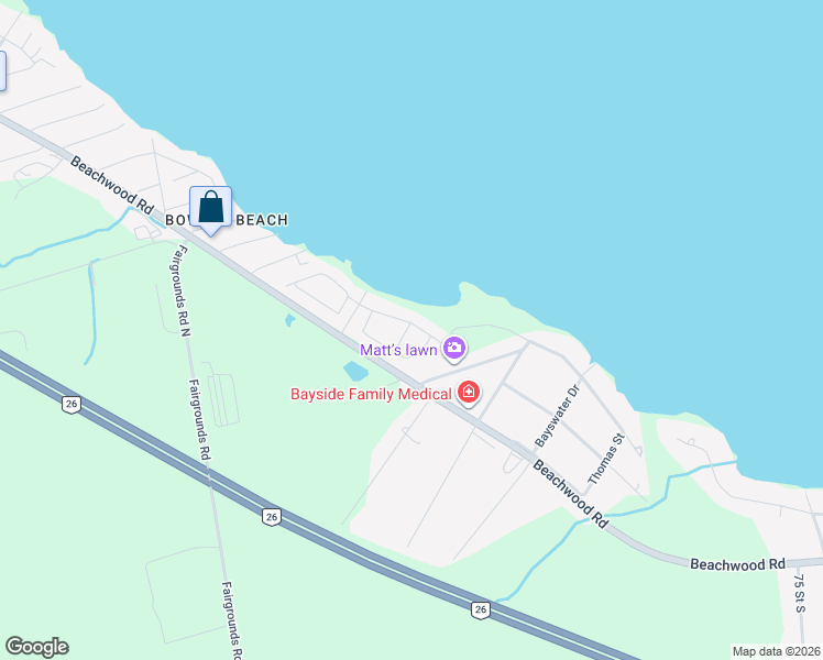 map of restaurants, bars, coffee shops, grocery stores, and more near 46 Waterview Road in Wasaga Beach