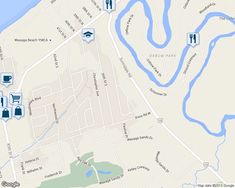 map of restaurants, bars, coffee shops, grocery stores, and more near 152 Melrose Avenue in Wasaga Beach