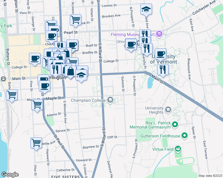 map of restaurants, bars, coffee shops, grocery stores, and more near 55 Harrington Terrace in Burlington
